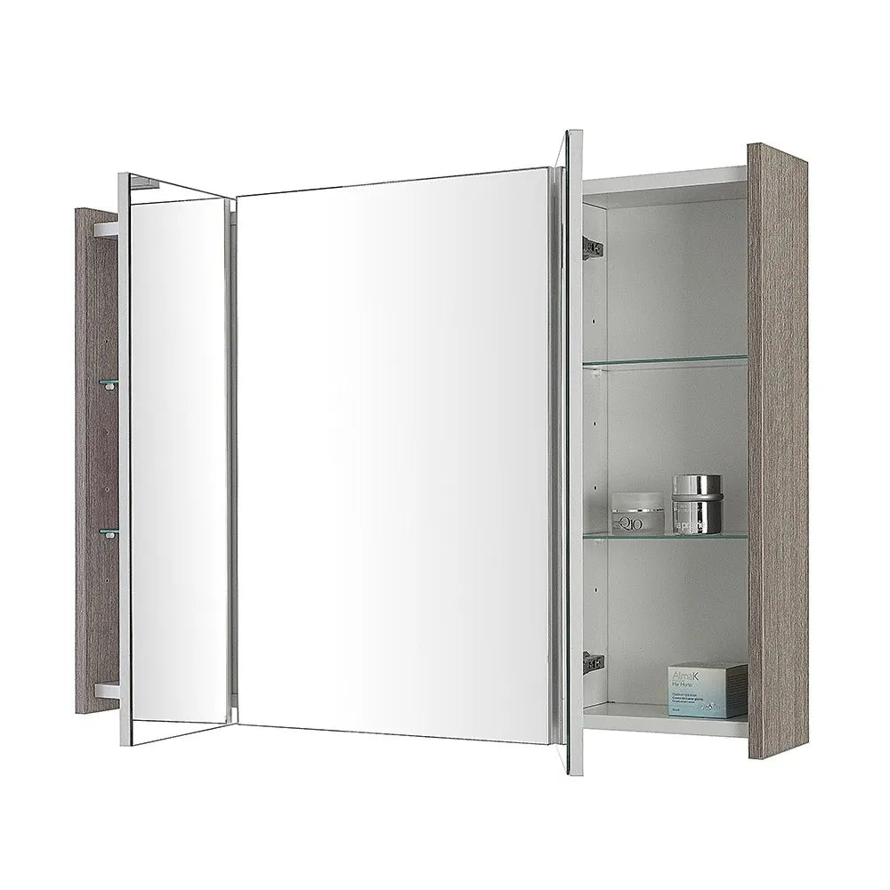 Specchio bagno contenitore 100x70 cm rovere scuro 3 ante e ripiani Way