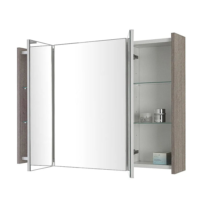 Specchio bagno contenitore 100x70 cm rovere scuro 3 ante e ripiani Way