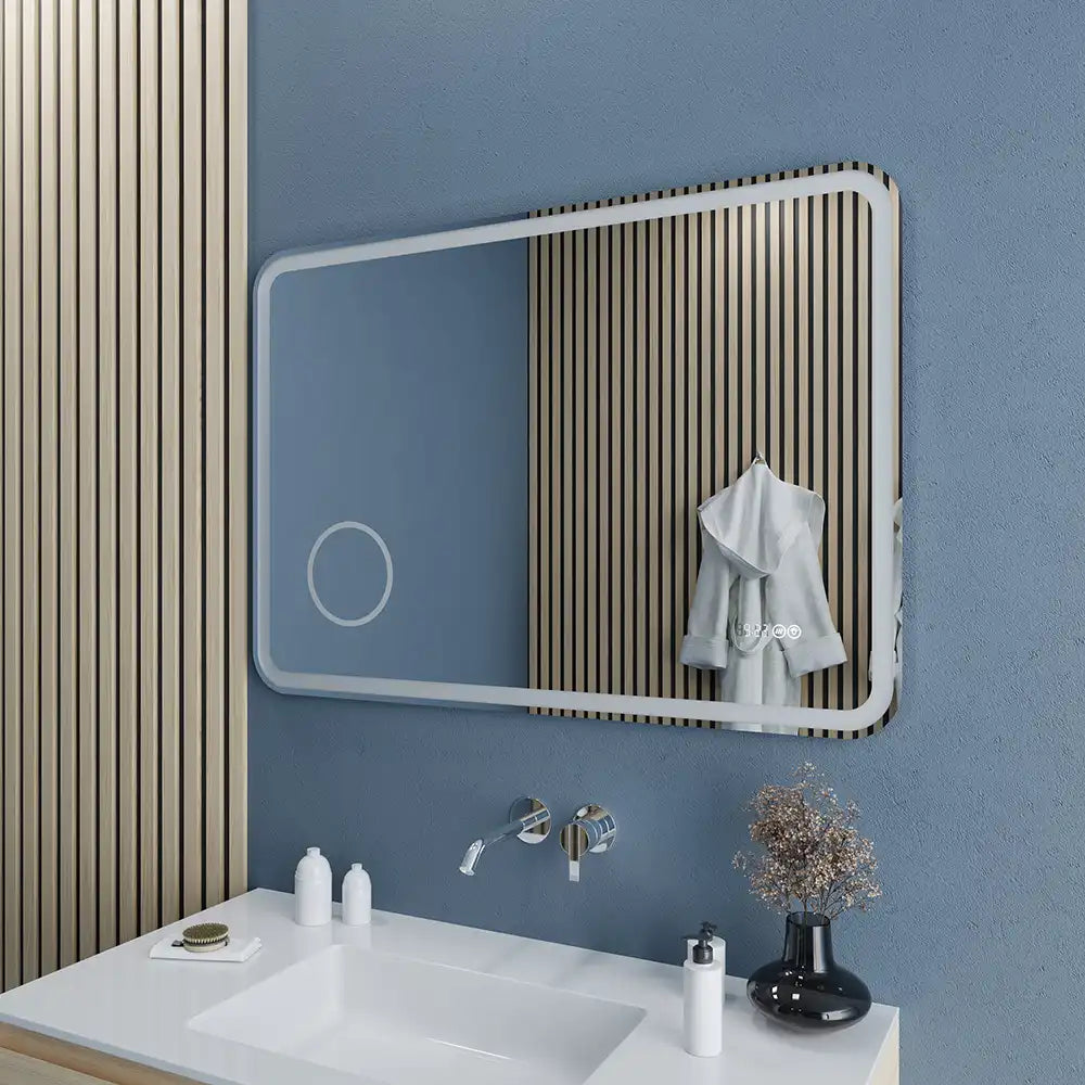 Specchio led bagno 70x140 cm touch-screen ingranditore orologio digitale e anti-appannamento | Kuma