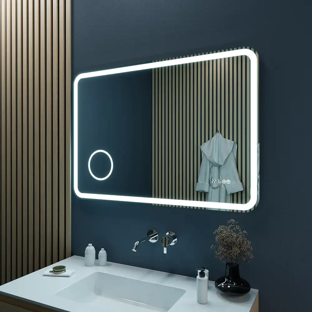 Specchio led bagno 70x100 cm touch-screen ingranditore orologio digitale e anti-appannamento | Kuma