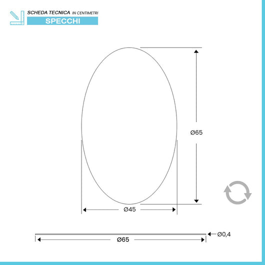 Specchio bagno ovale 45x65 cm a filo con installazione reversibile
