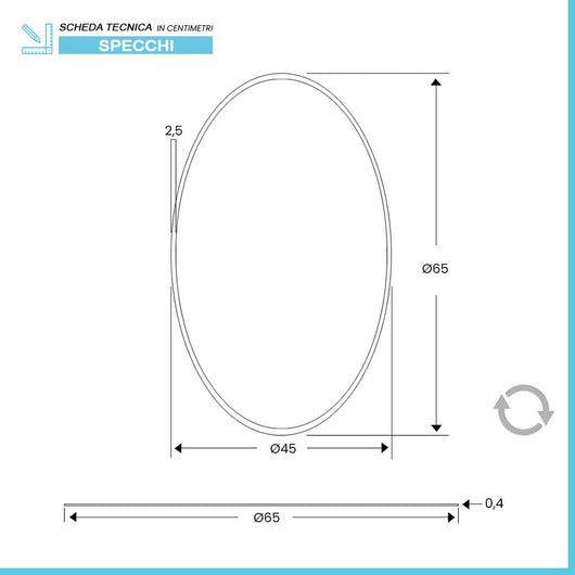 Specchio bagno ovale 45x65 cm reversibile con bisellatura 2,5 cm