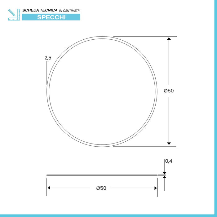 Specchio bagno tondo 50 cm a filo con bisellatura su bordo 2,5 cm