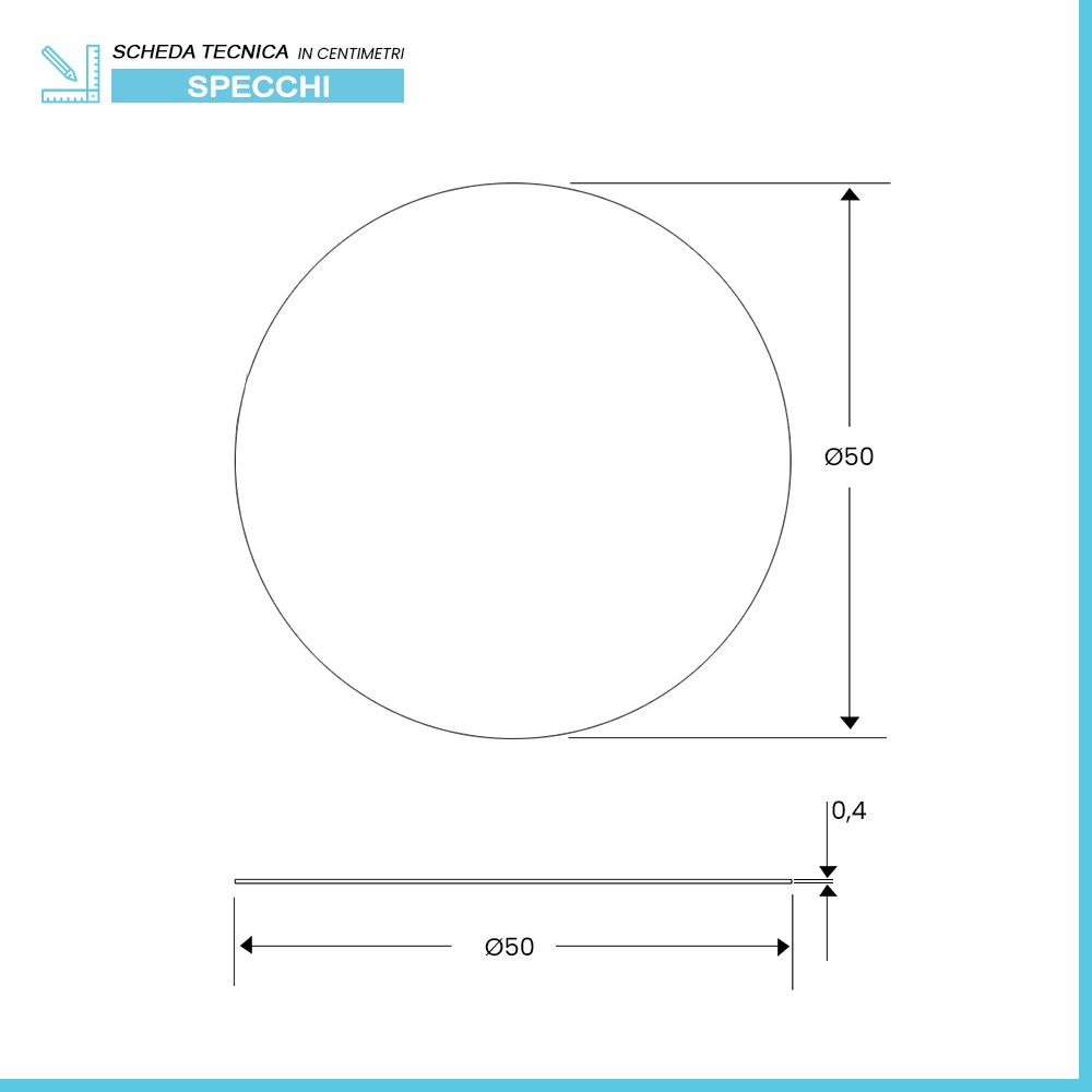 Specchio bagno tondo 50 cm a filo lucido con installazione a parete