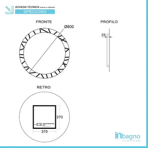 Specchio bagno tondo 80 cm con cornice LED retroilluminata e decorata