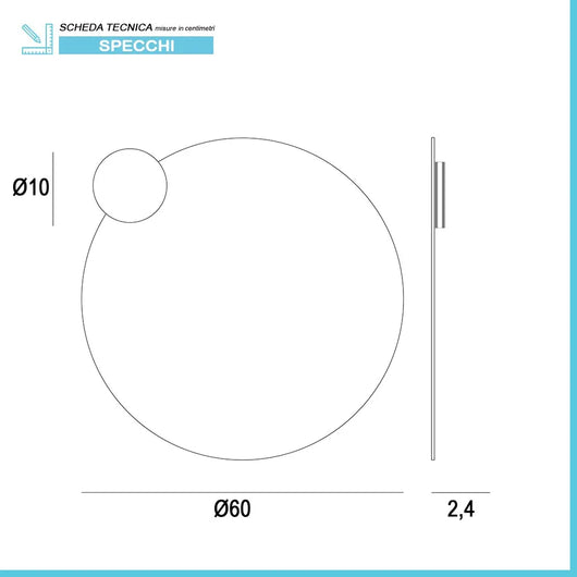 Specchio bagno tondo diametro 60 con applique LED cromata