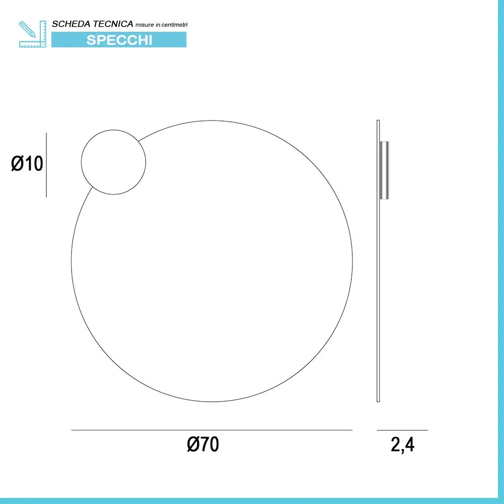 Specchio bagno tondo diametro 70 con applique LED cromata