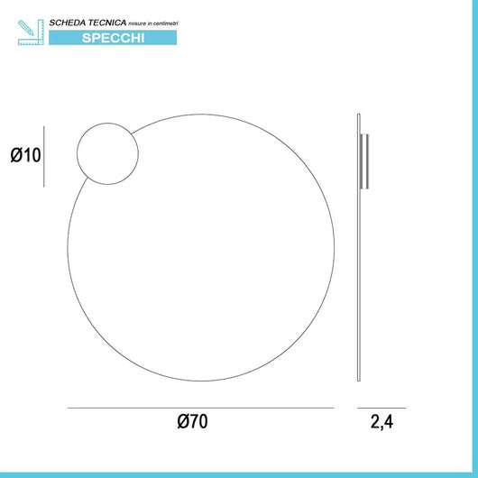 Specchio bagno tondo diametro 70 con applique LED cromata
