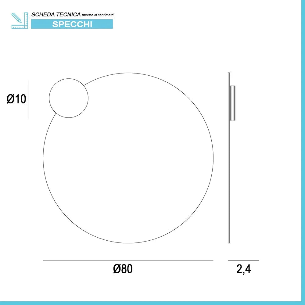 Specchio bagno tondo diametro 80 con applique LED cromata