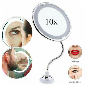 Trade Shop - Specchio Braccio Flessibile Make Up Luce Led Zoom Lente 10x Con Ventosa Bagno -