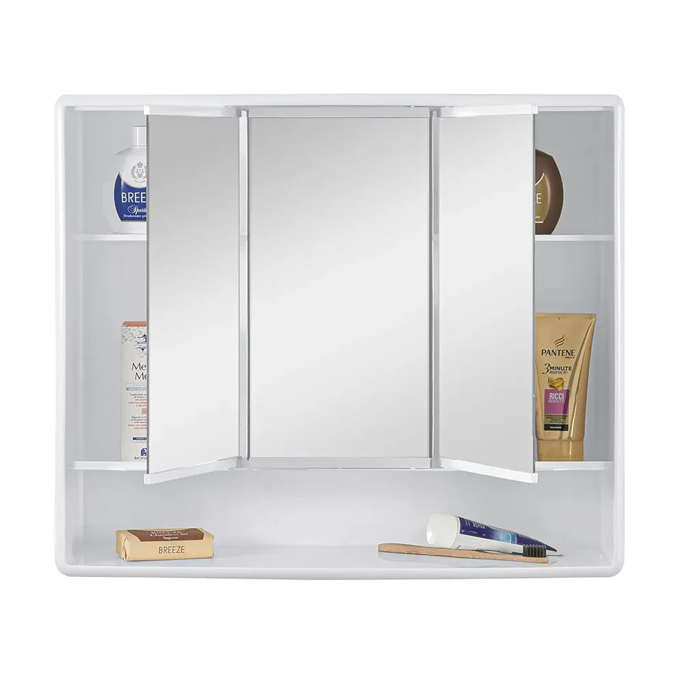 Specchio contenitore 60x50 cm bianco con 3 ante e ripiani interni
