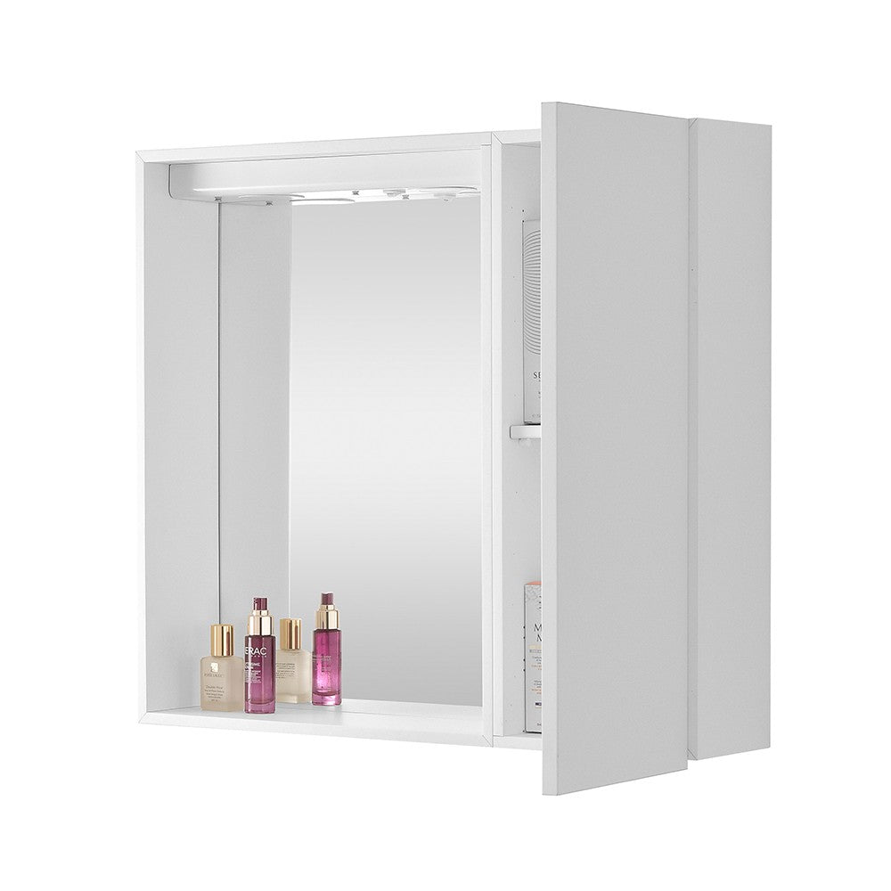 Specchio contenitore 67x60 cm bianco con LED e ripiani interni