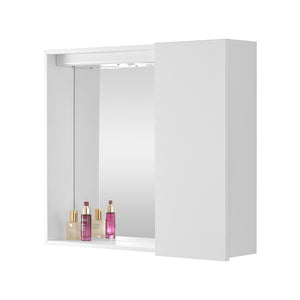 Specchio contenitore 67x60 cm bianco con LED e ripiani interni