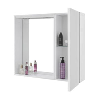 Specchio contenitore 68x61 cm bianco lucido con anta a destra e LED