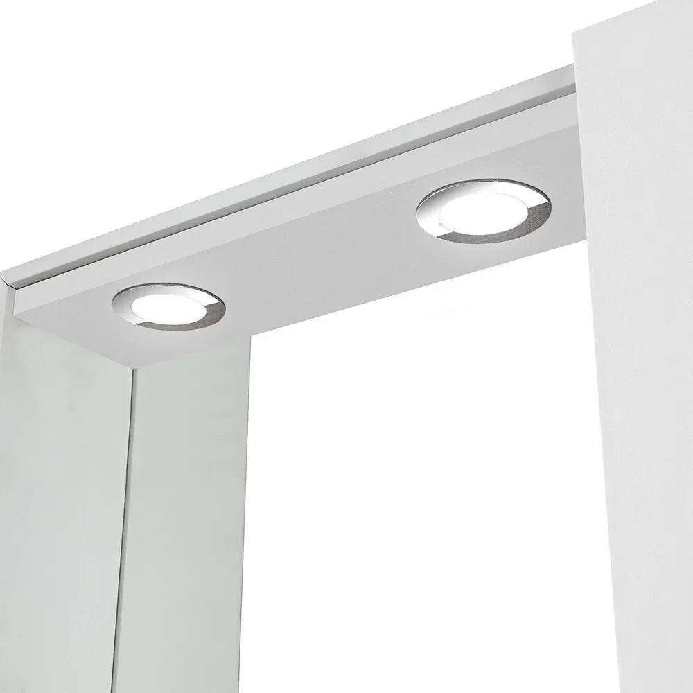 Specchio contenitore 68x61 cm bianco lucido con anta a destra e LED