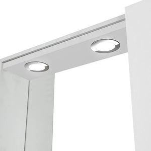 Specchio contenitore 68x61 cm bianco lucido con anta a destra e LED