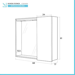 Specchio contenitore 68x61 cm rovere scuro con pensile e LED Way