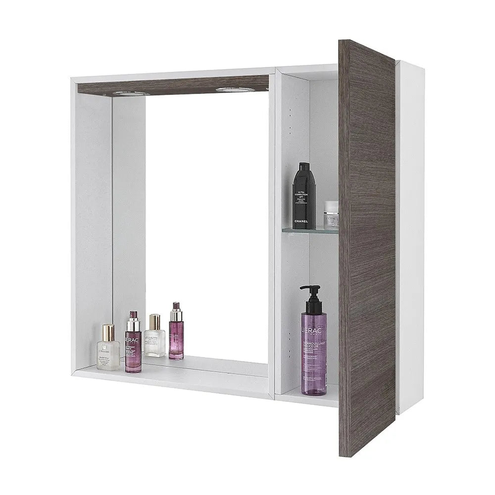Specchio contenitore 68x61 cm rovere scuro con pensile e LED Way