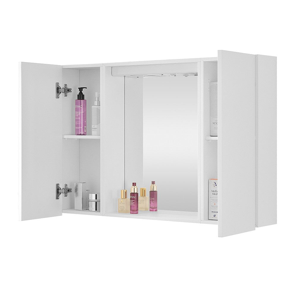 Specchio contenitore 90x60 cm bianco con LED e ripiani interni