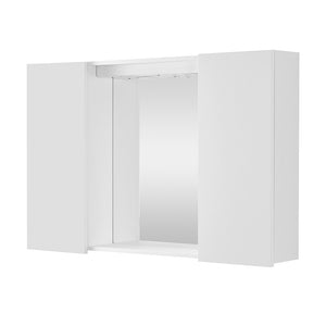 Specchio contenitore 90x60 cm bianco con LED e ripiani interni