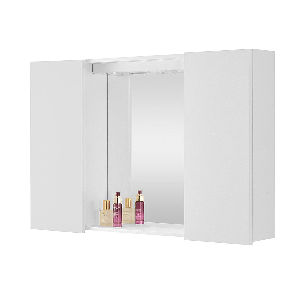 Specchio contenitore 90x60 cm bianco con LED e ripiani interni