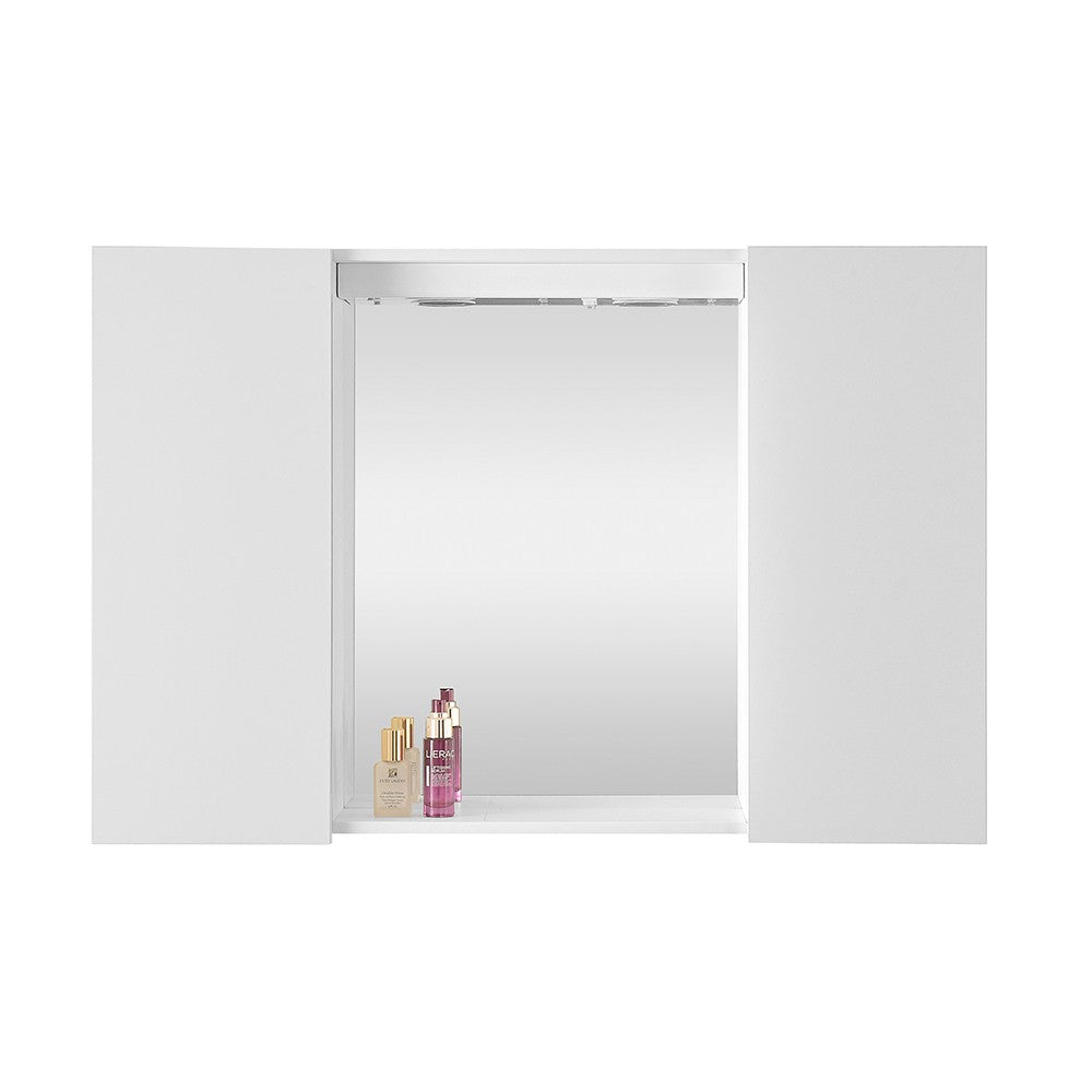 Specchio contenitore 90x60 cm bianco con LED e ripiani interni