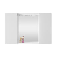 Specchio contenitore 90x60 cm bianco con LED e ripiani interni