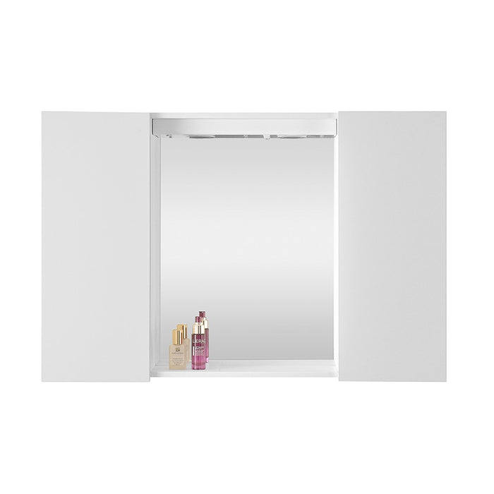 Specchio contenitore 90x60 cm bianco con LED e ripiani interni