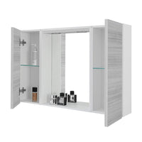 Specchio contenitore 91x61 cm grigio con pensili laterali e LED Desya