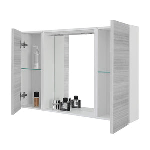 Specchio contenitore 91x61 cm grigio con pensili laterali e LED Desya