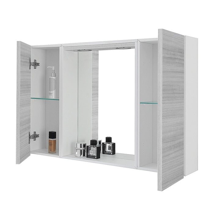 Specchio contenitore 91x61 cm grigio con pensili laterali e LED Desya