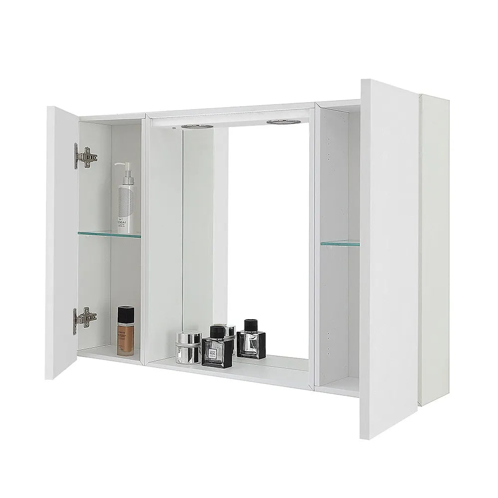 Specchio contenitore LED 91x61 cm bianco lucido con ante laterali Way