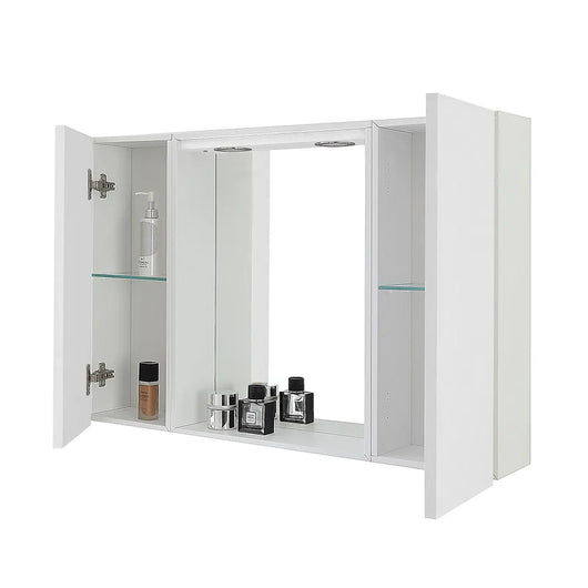 Specchio contenitore LED 91x61 cm bianco lucido con ante laterali Way