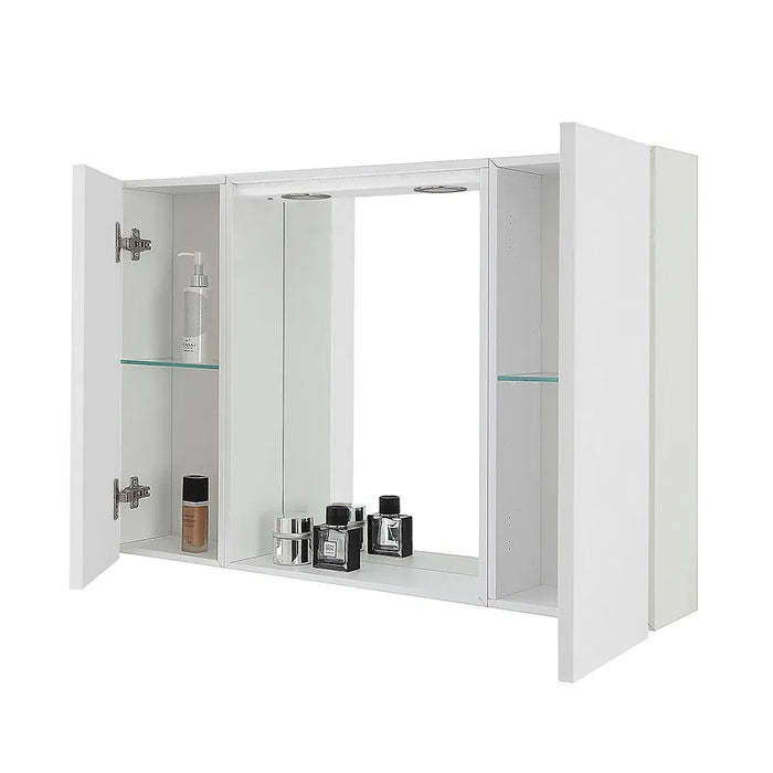 Specchio contenitore LED 91x61 cm bianco lucido con ante laterali Way