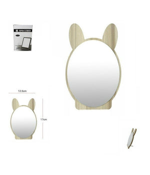 Specchio Cosmetico Da Appoggio Tavolo Con Orecchie In Legno Makeup Bagno         