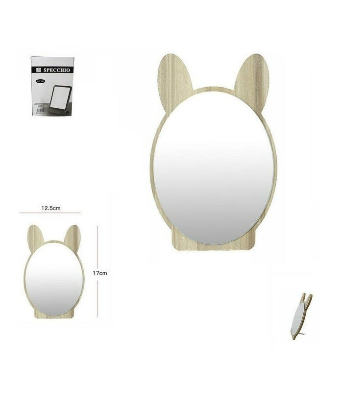 Specchio Cosmetico Da Appoggio Tavolo Con Orecchie In Legno Makeup Bagno         