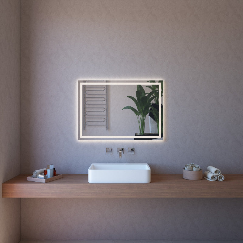 Specchio da Parete Retroilluminato a LED 100X70 cm spessoer 4 mm con Telaio Bianco in Plastica