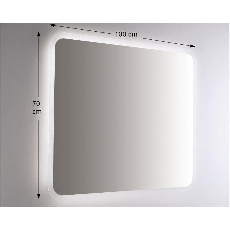 Specchio da Parete Retroilluminato a LED 100X70 spessore 4 mm,cm con Angoli Arrotondati 7mm