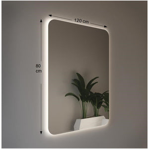 Specchio da Parete Retroilluminato a LED 120X80 spessore 4 mm,cm con Angoli Raggiati