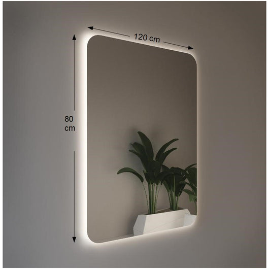 Specchio da Parete Retroilluminato a LED 120X80 spessore 4 mm,cm con Angoli Raggiati