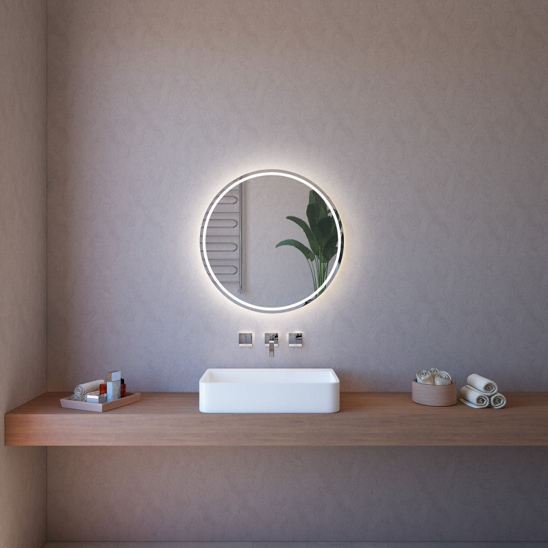 Specchio da Parete Retroilluminato a LED Rotondo 85 cm spessore 4 mm con sabbiatura Perimetrale