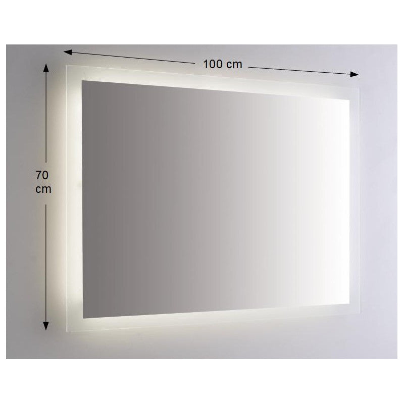 Specchio da Parete Rettangolare 100x70 cm spessore 4 mm con Illuminazione Perimetrale