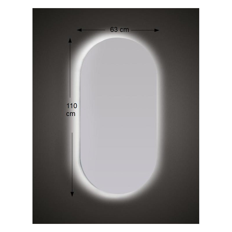 Specchio da Parete Sagomato 63x110 cm spessore 4 mm con Illuminazione a LED e Telaio in ABS Nero
