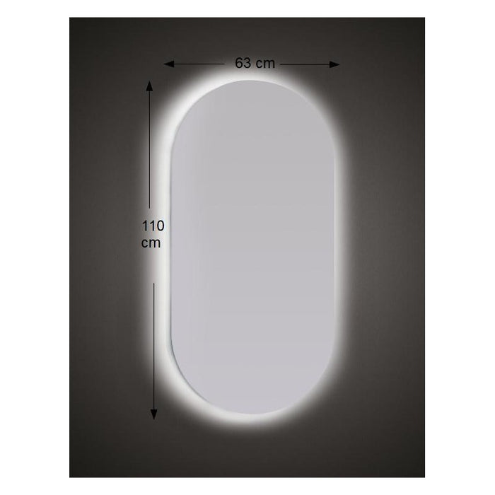 Specchio da Parete Sagomato 63x110 cm spessore 4 mm con Illuminazione a LED e Telaio in ABS Nero