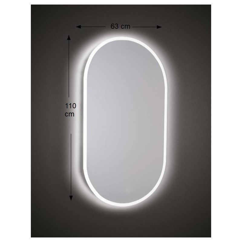 Specchio da Parete Sagomato 63x110 cm spessore 4 mm con Sabbiatura a LED e Telaio in ABS Nero