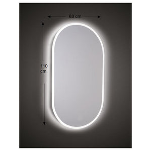 Specchio da Parete Sagomato 63x110 cm spessore 4 mm con Sabbiatura a LED e Telaio in ABS Nero