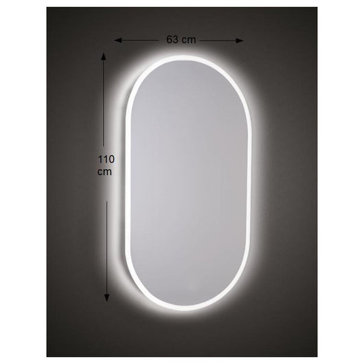 Specchio da Parete Sagomato 63x110 cm spessore 4 mm con Sabbiatura a LED e Telaio in ABS Nero