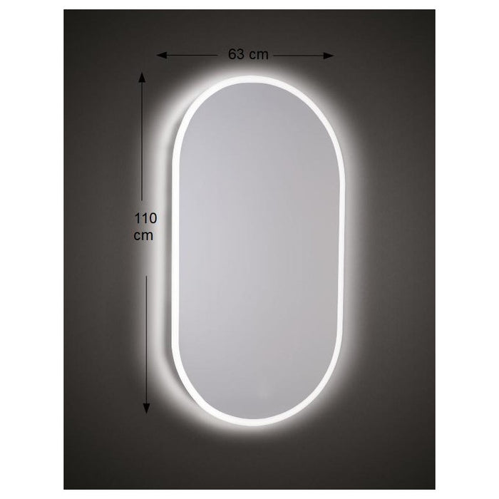 Specchio da Parete Sagomato 63x110 cm spessore 4 mm con Sabbiatura a LED e Telaio in ABS Nero