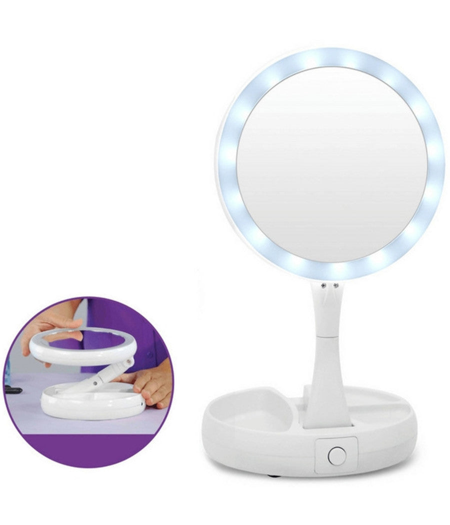 Specchio Da Tavolo Zoom 3x Con Supporto + Rotazione 360 Gradi Donne Bellezza         