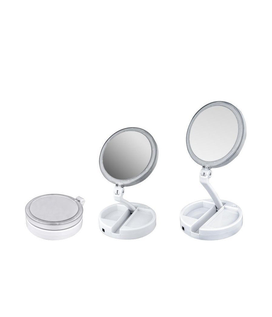 Specchio Da Tavolo Zoom 3x Con Supporto + Rotazione 360 Gradi Donne Bellezza         